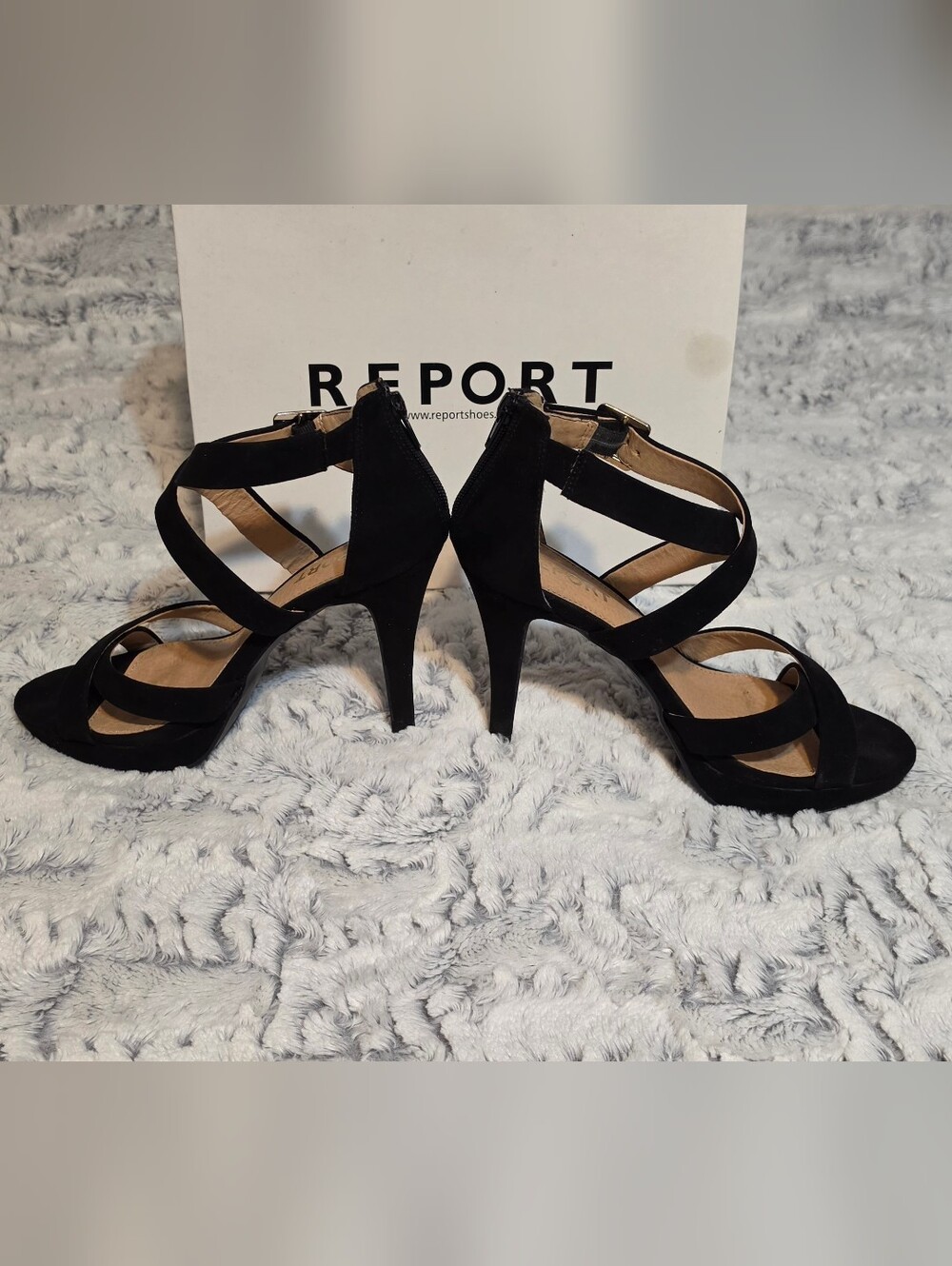 Dressy Report Black Faux Suede High Heels With Criss Cross Straps DesignSize 8.5